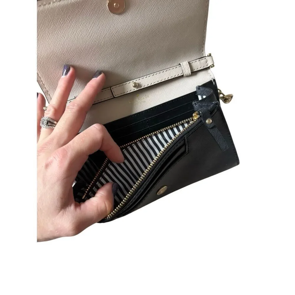 Kate‎ Spade Crossbody Bag Purse Leather Cream Black Chain